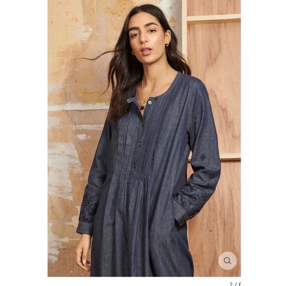 WRAP London Broderie Linen and Cotton Indigo Boho Dress Size 6 - Picture 2 of 10